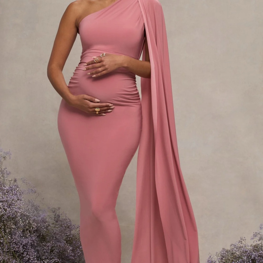 Club L London One-Shoulder Maxi Maternity Dress